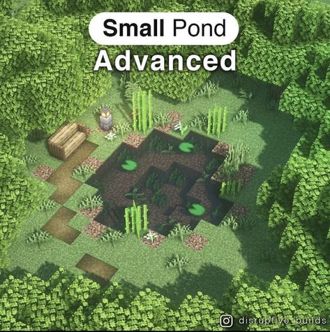 Minecraft Pond Tutorial, Mc Pond Ideas, Minecraft Cottagecore Pond, Cute Minecraft Pond Ideas, Minecraft Pond Ideas Aesthetic, Minecraft Small Pond, Pond Minecraft Ideas, Minecraft Pond Design, Disruptive Builds