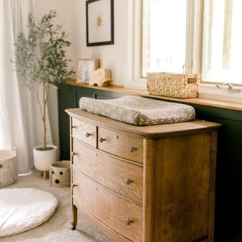 2023 Gender Neutral Nursery, Refinished Nursery Dresser, Closet Turned Into Nursery, English Country Nursery Ideas, Old English Nursery Decor, Classic Nursery Ideas Vintage, European Farmhouse Nursery, Nursery Decor Trends 2023, Nursery Wall Color Neutral