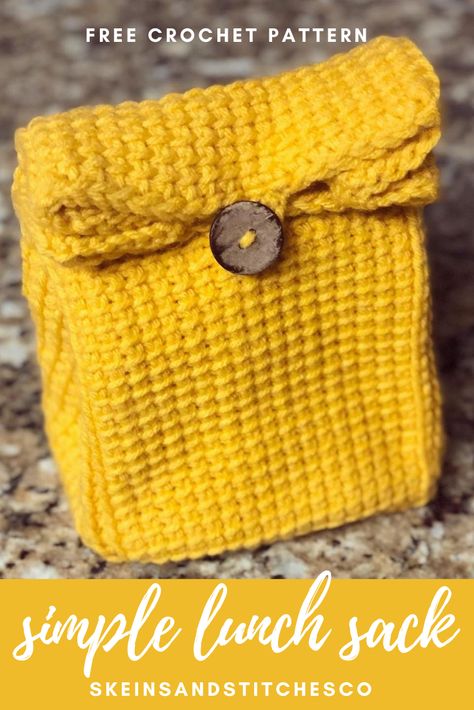 Simple Crochet Bag, Lunch Bags Pattern, Crocheted Cow Pattern, Brown Paper Lunch Bags, Lunch Sack, Simple Lunch, Sack Lunch, Paper Lunch Bags, Tunisian Crochet Hook