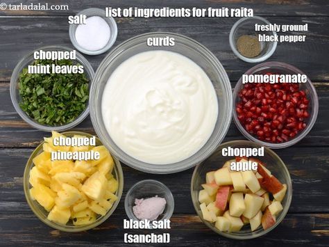 Fruit Raita, Top 10 Healthy Foods, Raita Recipe, Pineapple Benefits, Mix Fruit, Apple Benefits, Tiffin Recipe, 10 Healthy Foods, Chopped Pineapple