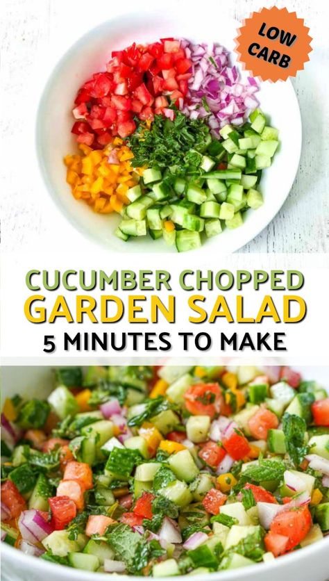 Cucumber Garden, Vegetable Salad Recipes, Low Carb Salad, Cucumber Recipes, Garden Salad, Veggie Salad, Low Carb Diet Recipes, Net Carbs, Vegetable Salad