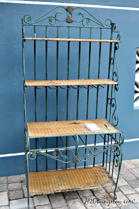 Repurposed Bakers Rack, How To Style A Bakers Rack, Farmhouse Bakers Rack Decor, Bakers Rack Ideas Repurposed, Bakers Rack Coffee Bar Ideas, Bakers Rack Makeover, Bakers Rack Ideas, Metal Bakers Rack, Diy Shelving Ideas