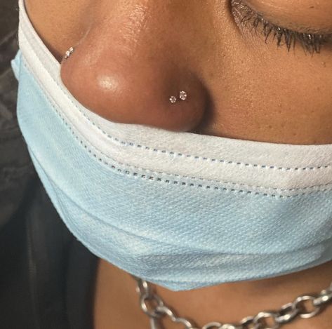 Vertical Nose Piercing, Double Nose Peicerings, Double Stud Piercing Nose, Quadruple Nose Piercing, Two Piercings Nose, Nose Peircings Double, Stacked Nostril Piercing, Double Nose Stud Piercing, Nose Piercing Two On One Side