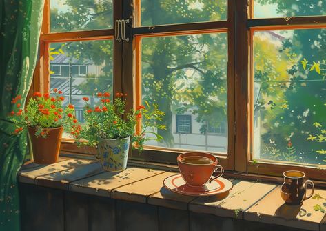 Morning coffee by the blooming window. . . . . . . . #AnimeArt #MorningCoffee #FlowerView #CozyHome #NatureLovers #ai #midjourney #aicommunity #aiartworks #trending #trendingnow #illustration #cozy #cozyvibes #nature #cozydecor #cottagestyle #conceptartist #stressrelief #stressfree #storytelling #stablediffusion #midjourneygallery #artoftheday #lofi #conceptart #studioghibli #animelover #studioghibli #loneliness Coffee Shop Wallpaper Desktop, Cosy Desktop Wallpaper, Cozy Computer Wallpaper, Cozy Lofi Aesthetic, Coffee Wallpaper Laptop, Cozy Pc Wallpaper, Lofi Wallpapers Desktop, Cozy Anime Aesthetic, Cozy Desktop Wallpaper