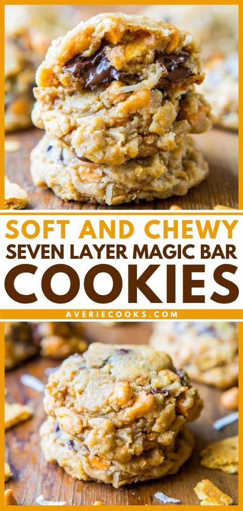 Here's a dessert idea if you love Magic Bars! Loaded with graham crackers, coconut, butterscotch chips, and chocolate chips, these 7 layer cookies have tons of textures and flavors. Save this easy cookie recipe! #BestHealthyFoodRecipes Seven Layer Cookies, 7 Layer Cookies, Chips And Chocolate, Christmas Dessert Ideas, Easy Christmas Cookies, Pretzel Toffee, Holiday Baking List, Graham Cracker Cookies, Favorite Christmas Recipes