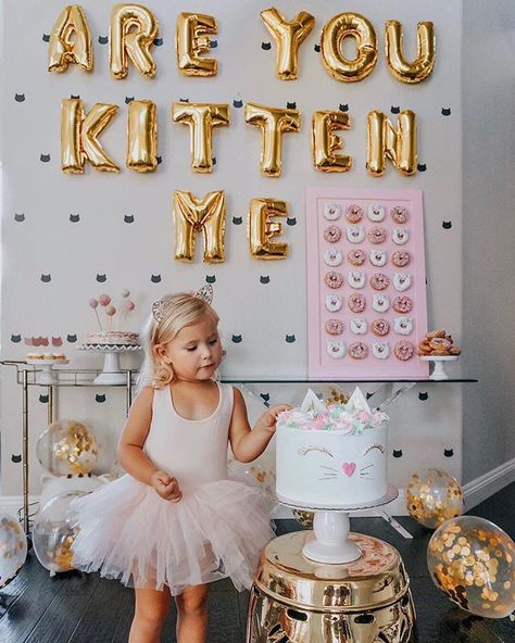 Kitten First Birthday Party, 3rd Birthday Cat Theme, Cat Themed First Birthday Party, Are You Kitten Me Birthday Party, Cat First Birthday Party, Girls Cat Birthday Party, Kitten Birthday Party Ideas, Kitten Party Decorations, Kitten Birthday Party