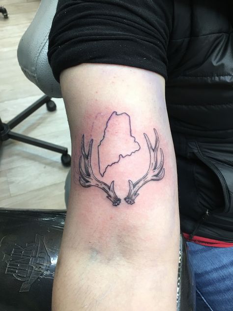 This is where I come from #Antler #tattoo #Maine State Of Maine Tattoo, Maine Tattoos, Maine Tattoo Ideas, Maine Tattoo, Antler Tattoo, Moose Tattoo, Tattoo Artist, Antlers, Tattoos And Piercings