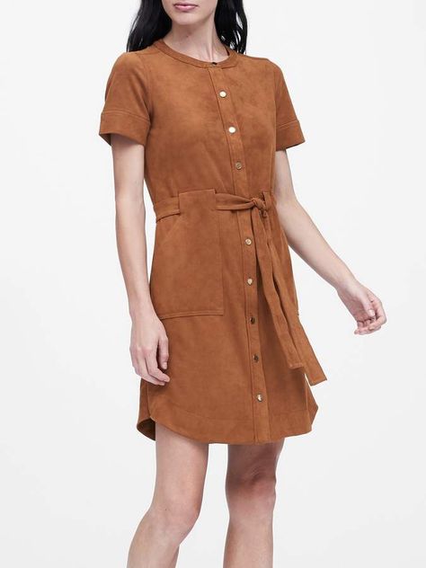 Banana Republic Petite Vegan Suede Shirt Dress Collared Mini Dress, Banana Republic Style, A Line Mini Skirt, Suede Dress, Jumpsuit Shorts Rompers, Inspired Dress, Brown Suede, Denim Dress, Sweater Top