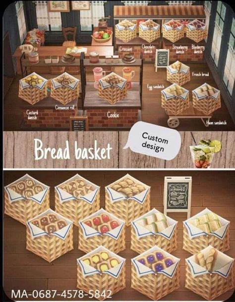 Animal Crossing Bakery Codes, Acnh Vegetable Stall Code, Bakery Acnh Code, Acnh Bread Design, Acnh Bakery Design Codes, Acnh Bread Stall, Animal Crossing Bakery Design, Acnh Bakery Ideas, Acnh Food Codes