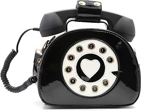 QiMing Retro dial telephone Crossbody Shoulder Bag,Pu Movable microphone Purse for Women Telephone Retro, Vintage Phone, Retro Handbags, Pink Shoulder Bag, Retro Phone, Celtic Knots, Black Purse, Phone Purse, Purse Black