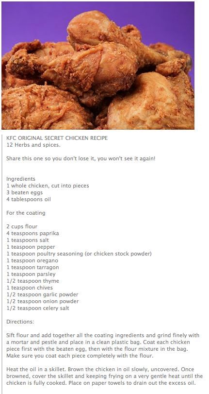 Kfc Chicken Recipe, Kfc Recipe, Kfc Chicken, Kentucky Fried, Copykat Recipes, Copycat Restaurant Recipes, Fried Chicken Recipes, Cat Recipes, Chicken Dishes Recipes