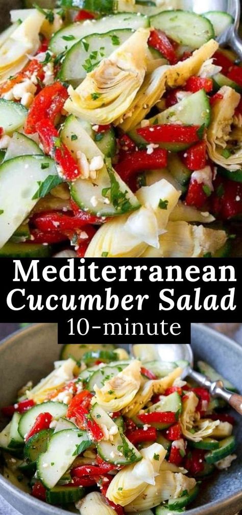 Mediterranean Cucumber, Mediterranean Cucumber Salad, Mediterranean Recipes Healthy, Mediterranean Diet Recipes Dinners, Cucumber Salad Recipe, Mediterranean Diet Meal Plan, Easy Mediterranean Diet Recipes, Fresh Salad Recipes, Cucumber Recipes Salad