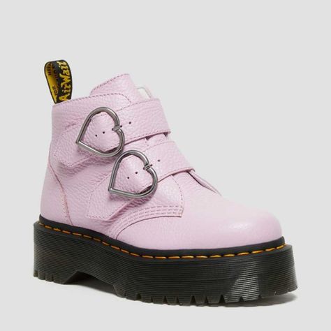 Never Worn In New Condition Size 5 Women Box Got A Little Squished Doc Martens Heart, Lavender Boots, Dr Martens Devon Heart, Dr Martens Devon, Pink Doc Martens, Fall Coasters, Shoes Wishlist, Heart Platforms, Dragon Lady