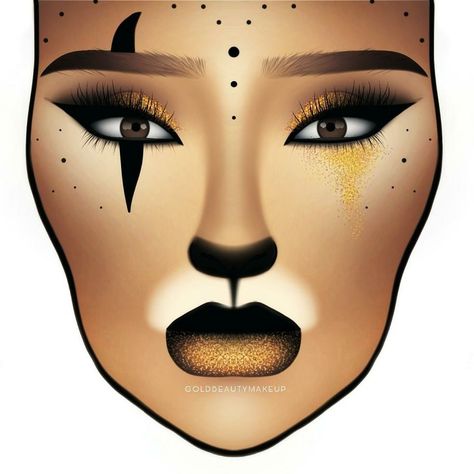 Glittery Feline #Facechart! by goldbeautymakeup / #halloweenmakeup #halloween #lion #makeup #maquillaje #facecharts #makeupinspo Eyeliner Feline, Fairy Logo, Glitter Photoshoot, Lion Makeup, Creepy Halloween Makeup, Face Charts, Makeup Face Charts, Disney Makeup, Halloween Makeup Inspiration