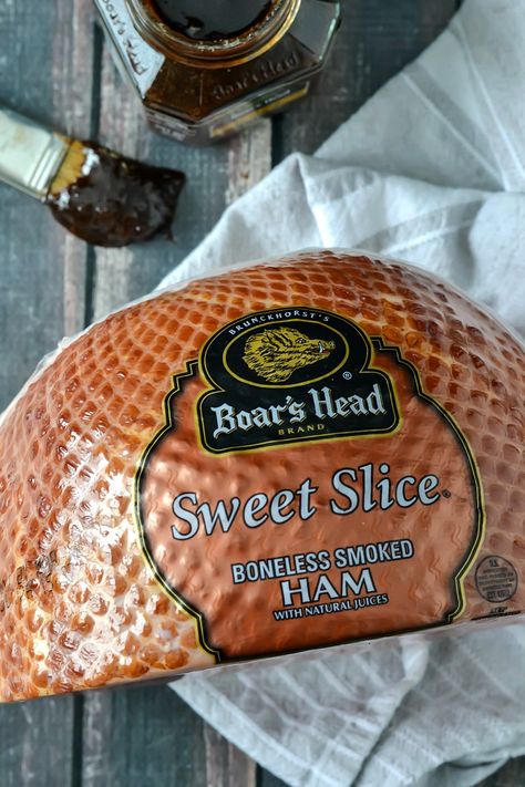 This tender and juicy baked ham made with Boar's Head Sweet Sliced® Boneless Smoked Ham is super easy to make and is perfect for any occasion! Boars Head Ham Glaze Recipe, Xmas Ham, Boneless Ham Recipe, Pineapple Compote, Hickory Ham, Ham In The Oven, Fried Ham, Mother Thyme, Whole Ham