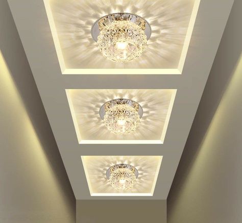 Zoomer Lights In Hall, Light Fixtures Hallway, Fancy Ceiling Lights, Fancy Ceiling, Flat House Design, Home Lighting Ideas, Hallway Ceiling, Office Table Design, Recessed Lights