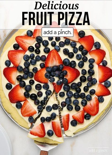 Easy fruit pizza recipe with a soft sugar cookie crust, thick, creamy cream cheese frosting, and your choice of fruit toppings! //addapinch.com #fruitpizza #dessert #addapinch Soft Sugar Cookie, Chewy Sugar Cookie Recipe, Easy Fruit Pizza, Sugar Cookie Crust, Fruit Pizza Recipe, Fruit Toppings, Chewy Sugar Cookies, Soft Sugar, Bread Snacks