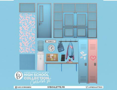 Corridor highschool cc sims 4 - Syboulette Custom Content for The Sims 4 Sims 4 School, Lotes The Sims 4, School Hallways, School Doors, The Sims 4 Packs, Casas The Sims 4, High School Years, In Wall Speakers, School Collection