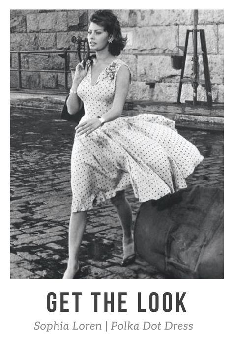 Get the look: Sophia Loren. Get our polka dot dress inspired from Sophia Loren's look. Sophia Loren Style, Oud Hollywood, Sofia Loren, Model Pose, Italian Actress, Actrices Hollywood, Vestidos Vintage, Sophia Loren, Old Hollywood Glamour