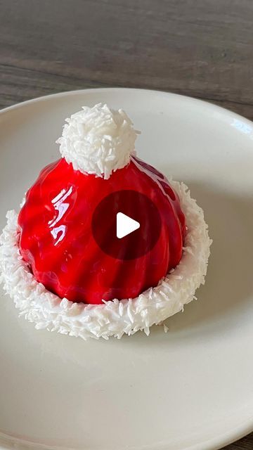 Christmas Desserts Mousse, Christmas Finger Food Desserts, Christmas Entremet, Red Mirror Glaze, Cherry Compote, Chocolate Santa, Desiccated Coconut, Cheesecake Mousse, Cherry Chocolate