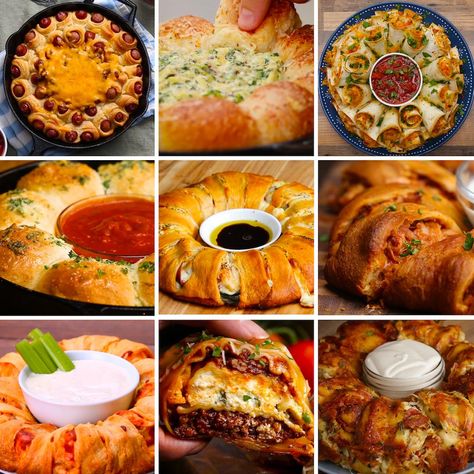 9 Mind-Blowing Party Food Rings by Tasty Food Quiz, Dog Bread, Food Rings, Crescent Roll Recipes, Easy Party Food, Party Dishes, Party Rings, Party Food Appetizers, Appetizers For Party