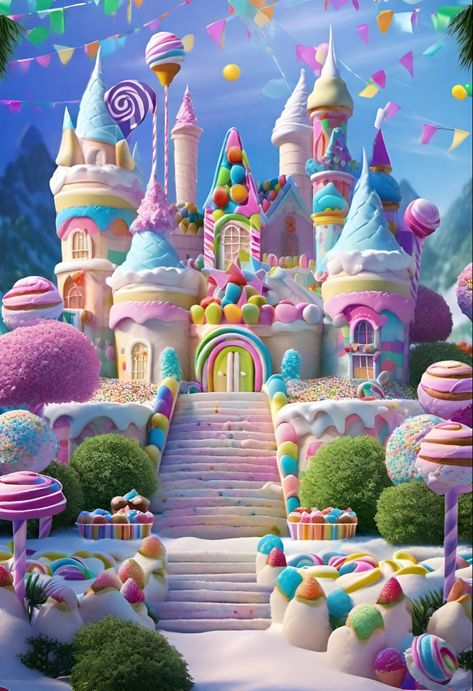 Candy Land Aesthetic, Candyland Castle, Candyland Aesthetic, Candy World, Candy Castle, Candy House, Candy Art, Candy Land Theme, Android Wallpaper Flowers