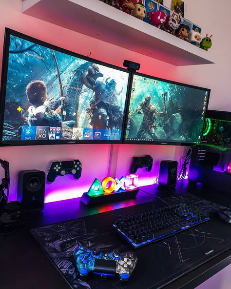 ONLY FOR GAMERS on Instagram: “Rate This Amazing PlayStation Setup in Comment Bellow 👇👇👇 . Like 💗l Comment ✍l Share 👬⤵⤵…” Dream Setup, Gamer Bedroom, Small Game Rooms, Computer Gaming Room, Gamer Setup, Pc Gaming Setup, Video Game Room Design, Video Game Party, Video Game Rooms