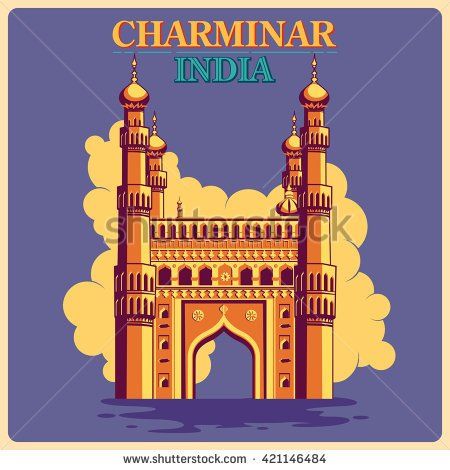 Charminar Illustration, Indian Monuments, Colorful Borders Design, Indian Illustration, Human Figure Sketches, Famous Monuments, Graphic Design Collection, Pichwai Paintings, Isometric Illustration