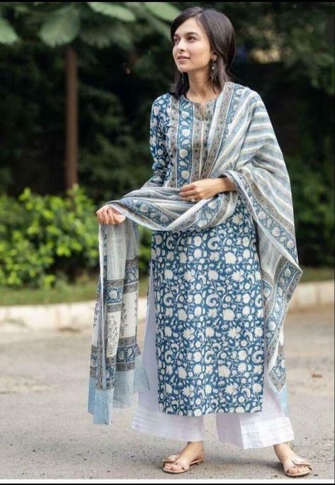 Women Pakistani Readymade Salwar Kameez Dupatta Printed Cotton Kurta Pajama Suit #Indian #SalwarKameez #Casual Formal Salwar Suits For Office For Women, Indigo Kurta, Simple Kurti, Indian Kurti Designs, Readymade Salwar Kameez, Cotton Kurtis, Women Kurta, Indian Designer Suits, Simple Kurta Designs