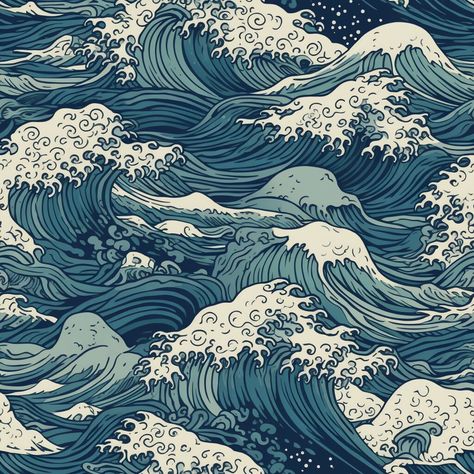 Cover your project with beautiful, handcrafted ocean drawing as a seamless pattern. Save The Planet Illustration, Aesthetic Design Patterns, Japanese Ocean Art, Ocean Aesthetic Blue, Ocean Blue Aesthetic, Ocean Patterns, Patterns Aesthetic, Blue Vibe, Ocean Prints