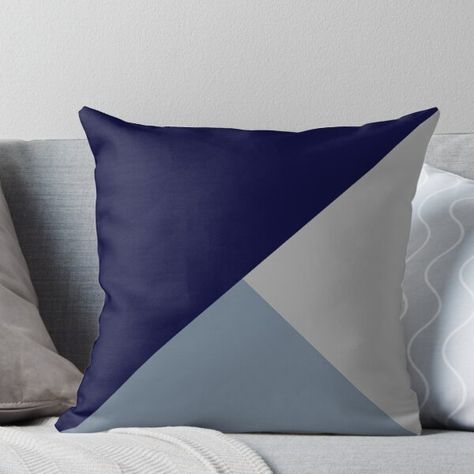 Super soft and durable 100% spun polyester Throw pillow with double-sided print. Cover and filled options. Tricolor Triangles Navy Blue, Slate Gray And Gray Navy Blue And Grey Living Room, White And Silver Bedroom, Silver Bedroom Decor, Silver Room, Navy Living Rooms, Gold Bedroom Decor, Silver Bedroom, Blue And White Pillows, Grey Pillow Covers