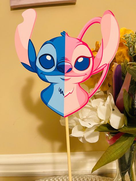 Stitch And Angel Gender Reveal Centerpieces, Stitch And Angel Gender Reveal, Stitch Gender Reveal, Gender Reveal Centerpieces, Angel And Stitch, Angel Lilo And Stitch, Gender Reveal Baby Shower Themes, Baby Gender Reveal Party Decorations, Only Picture