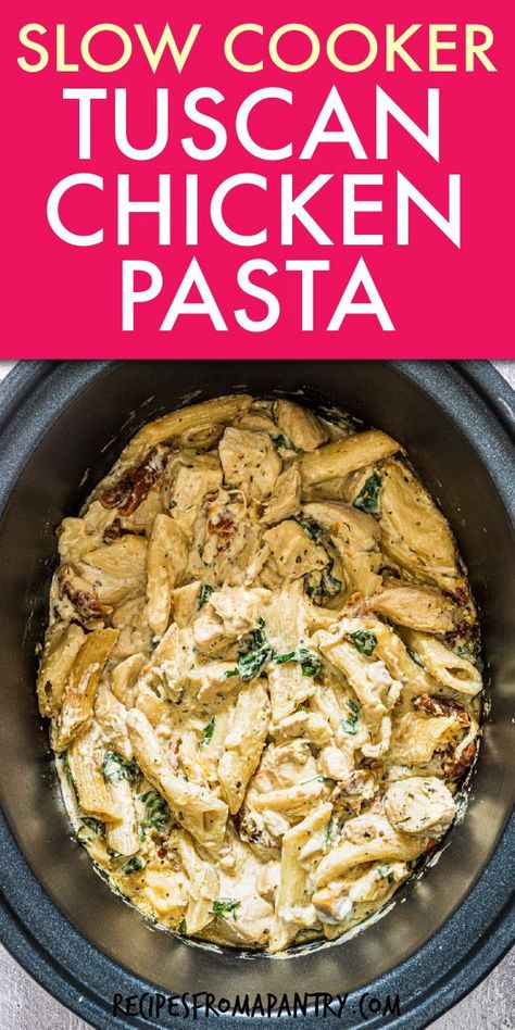 Crockpot Recipes Summer, Slow Cooker Tuscan Chicken, Slow Cooker Chicken Pasta, Crockpot Recipes Ground Beef, Slow Cooker Pasta Recipes, Crockpot Chicken Thighs, Crockpot Recipes Chicken, Crockpot Pasta Recipes, Meals Crockpot