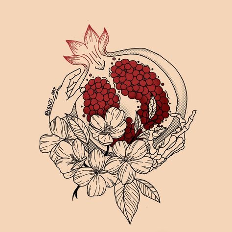 INSTAGRAM: @LOHZI_ART Persephone Aesthetic Tattoo, The Fates Tattoo Greek, Lore Olympus Tattoo Ideas, Persephone Hades Tattoo, Persephone Art Drawing, Daughter Of Persephone Aesthetic, Persephone Tattoo Symbols, Persephone Sculpture, Demeter Tattoo