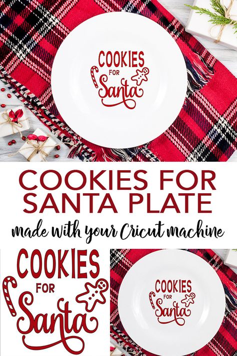 Make this cookies for Santa plate with your Cricut machine in minutes! Get the cut file and instructions! #cricut #cricutmade #santa Diy Santa Cookie Plate, Santa Cookie Plate, Festival Crafts, Cookies For Santa Plate, Cricut Christmas Ideas, Santa Cookie, Cookie Plate, Santa Plate, Diy Santa