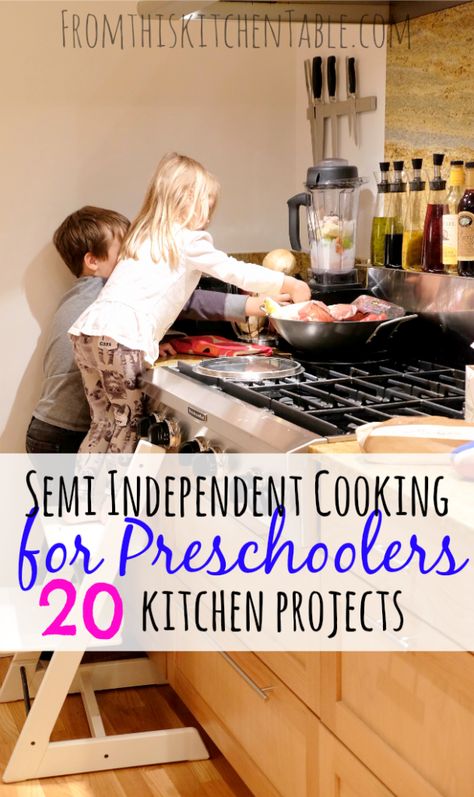 These are great ideas to get your little kids in the kitchen learning cooking skills and helping you out. Perfect for activities for when it's too hot out! | Cooking with Preschoolers Cooking For Preschoolers, Learning Cooking, Kid Cooking, Children Cooking, Cooking With Toddlers, Preschool Cooking, Kids Cooking Recipes, Kids In The Kitchen, Cooking Classes For Kids