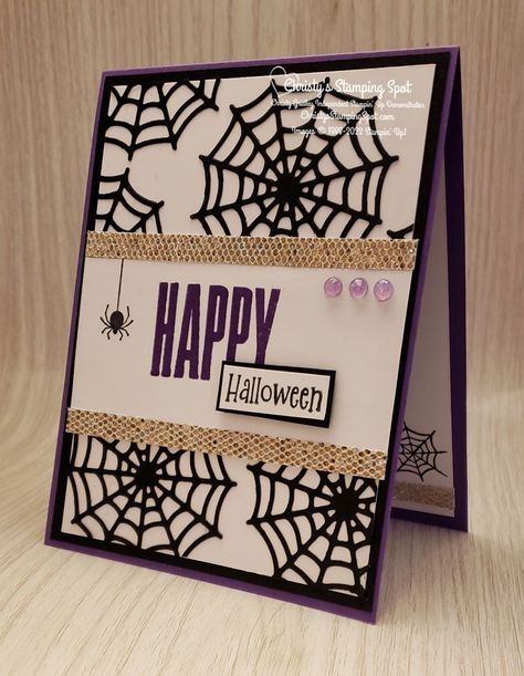 Stampin Up Frightful Tags Dies, Stampin Up Frightfully Cute Cards, Stampin Up Frightfully Cute, Halloween Cards Stampin Up Ideas, Stampin Up Halloween Cards, Stampin Up Halloween, Halloween Cards Diy, Halloween Scenes, Cute Spider