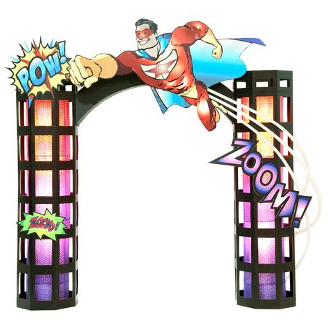 Superhero Prom, Unique Prom Themes, Homecoming Hallways, Archway Ideas, Prom Decorations, Homecoming Floats, Comic Party, Superhero Classroom, Prom Themes