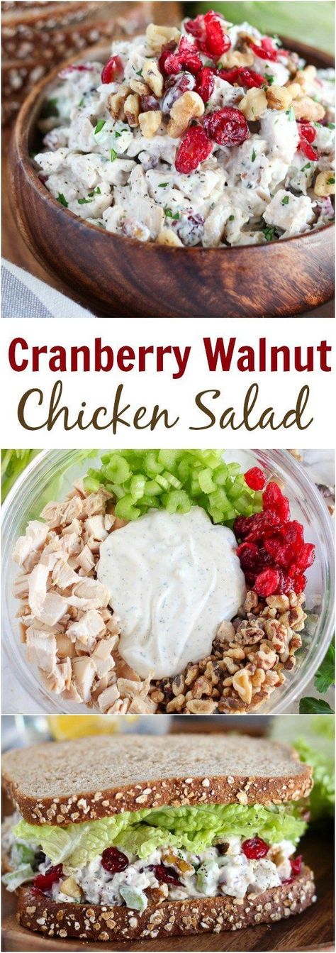 Cranberry Walnut Chicken Salad - Easy chicken salad recipe filled with tender chicken, dried cranberries, walnuts, apples, celery, dill and parsley. #chickensalad #sandwich #healthyrecipes #lunch #easyrecipes Cranberry Walnut Chicken Salad, Easy Chicken Salad Recipe, Walnut Chicken Salad, Walnut Chicken, Chicken Salad Recipe Easy, Easy Chicken Salad, Resep Salad, Salad Easy, Chicken Salad Recipe