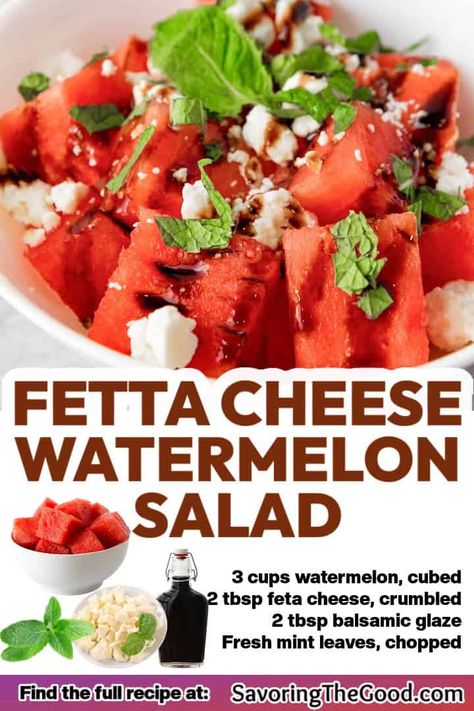 There's nothing more refreshing than a crisp watermelon salad with feta. The perfect salad for watermelon season, this delightful combination of sweet and salty flavors is an easy side dish for any summer meal or potluck. Juicy watermelon cubes combined with salty feta cheese bring a delicious balance of sweetness of the watermelon and the tanginess of the feta. The addition of fresh mint leaves adds a vibrant, bright herbal note that complements the drizzle of rich balsamic vinegar and ... Watermelon Salad With Balsamic Vinegar, Watermelon Salad With Feta Cheese, Summer Salads Watermelon Feta, Watermelon Season, Watermelon Feta Salad Balsamic, Salad Watermelon Feta, Watermelon Cucumber Feta Salad, Watermelon Feta Salad Recipes, Blueberry Watermelon Feta Mint Salad