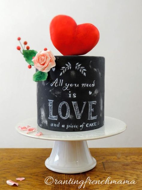 Valentines Chalkboard, Chalkboard Wedding Cake, Chalkboard Cake, Fun Cakes, Valentines Day Cakes, White Food, Valentine Cake, Gorgeous Wedding Cake, Black Chalkboard