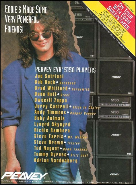 Eddie Van Halen 1991 Peavey EVH 5150 amp players ad 8 x 11 advertisement #Peavey Eddie Van Halen Guitar, Van Halen Guitar, Brad Whitford, Everybody Wants Some, Bob Rock, Joe Satriani, Sound Equipment, Damn Yankees, Jerry Cantrell