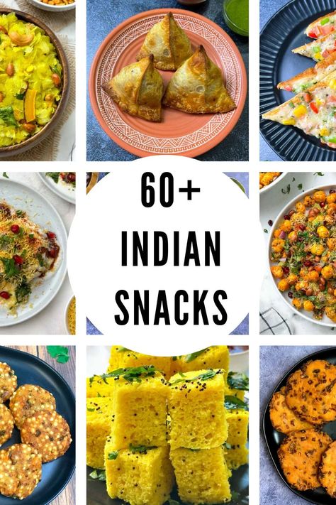 indian snacks collage for pinterest Indian Street Food Party Ideas, Vegetarian Savoury Snacks, Indian Veg Snacks Recipe, Quick Vegetarian Snacks, Picnic Food Ideas Indian, Veg Snacks Recipes Indian, Evening Snacks Indian Simple, Indian Snack Recipes Vegetarian, Indian Party Snacks