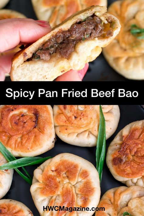 Pan Fried Bao Buns, Pan Fried Buns Recipe, Bao Buns Recipe Beef, Beef Bao Buns, Stuffed Buns Recipe, Beef Bao, Beef Bun, Beef Buns, Dim Sum Recipes