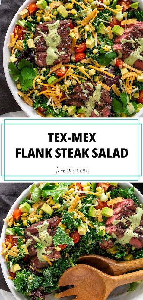 Flank Steak Salad, Steak Salad Recipe, Avocado Lime Dressing, Tortilla Strips, Salad With Avocado, Salad Salad, Marinated Steak, Steak Salad, Salad Recipes For Dinner