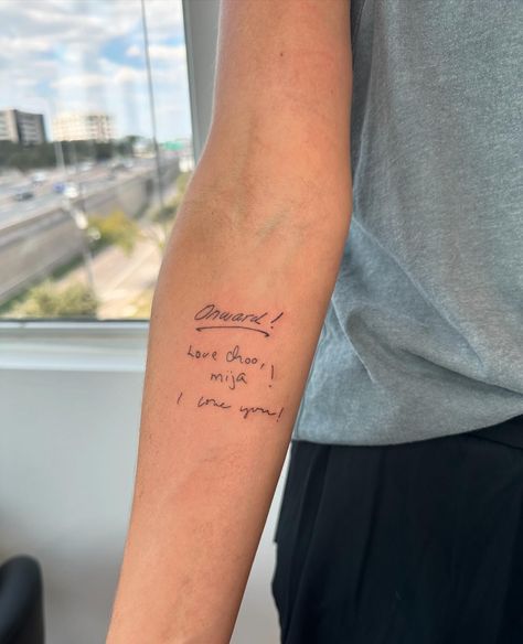 Amazing tattoos for an amazing human 🥰🫶 2 inch handwriting stack and a stamp flash for @marglizallen 🫶 thank you for making my morning! I would love to tattoo more of you amazing humans! Book your next tattoo with me while spots last! Booking availability in my IG highlights. Inquire via DM or the booking inquiry link in my bio #tinytattoo #tattoo #tattooflash #customtattoo #tattoogirl #ink #tattooartist #tattooart #tattooflash #tattoolife #tattoos #tattoostyle #tattoos #fineline #finel... Inside Arm Tattoos For Women, Hand Written Tattoos, Inside Of Arm Tattoo, Ig Highlights, Amazing Tattoos, Writing Tattoos, Arm Tattoos For Women, Next Tattoo, Custom Tattoo