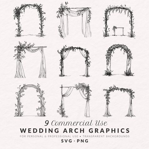 Arch Illustration, Wedding Aisle Outdoor, Beach Wedding Arch, Wedding Altar, Anniversary Scrapbook, Wedding Drawing, Wedding Icon, Wedding Photoshoot Props, Hand Drawn Wedding