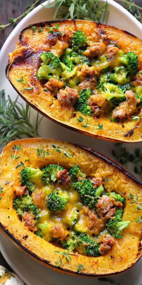 Stuffed Spaghetti Squash with Broccoli, Spicy Italian Sausage, and Cheddar Cheese., #gluten, #free, #recipes, #food, #glutenfree, #cooking, #bread Pizza Dough Gluten Free, Bread Gluten Free Recipes, Italian Sausage Spaghetti, Dinner Gluten Free Recipes, Cookie Gluten Free, Healthy Dinners Easy, Dinner Ideas Easy Healthy, Turkey Sausage Recipes, Easy Gluten Free Dinner