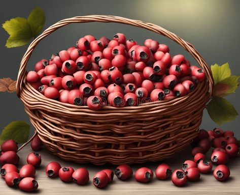 Ripe appetizing dogwood berries in an overflowing basket, AI stock images Dogwood Berries, Icon Set Vector, Icon Set, Stock Illustration, Berry, Stock Images