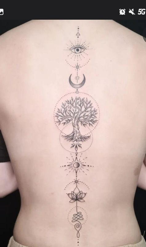 Naomi Tattoo, Female Spine Tattoos, Feminine Back Tattoos, Lower Back Tattoo, Mystical Tattoos, Tasteful Tattoos, Spine Tattoos For Women, Pretty Tattoos For Women, Spine Tattoo